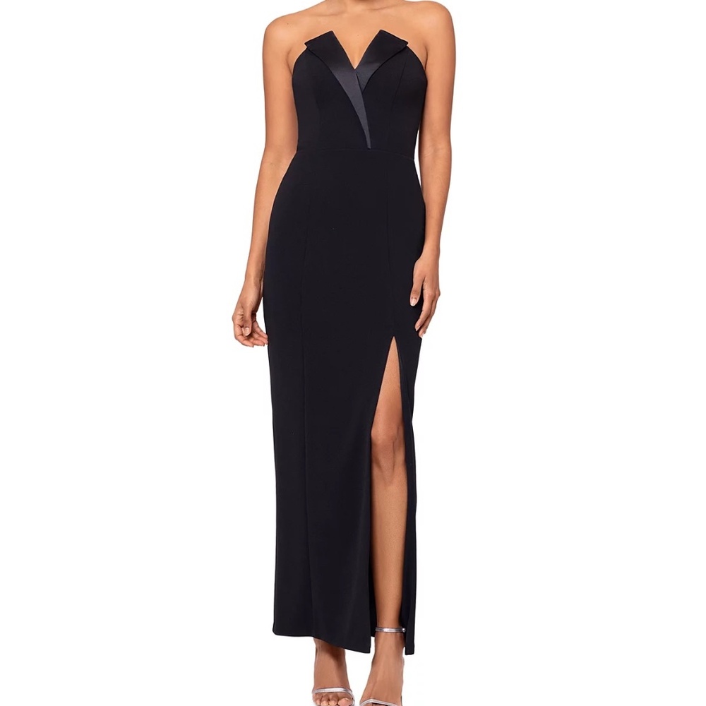 Betsy and Adam strapless Tuxedo gown black size 8P